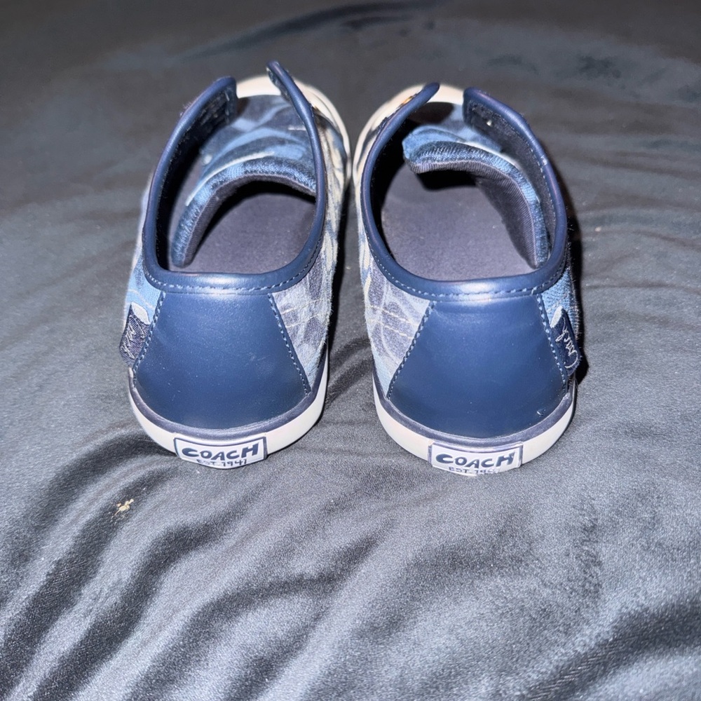 Coach Poppy Barrett Sneakers Denim Blue Signature Patchwork Print Women’s 7 Shoe - Picture 12 of 16